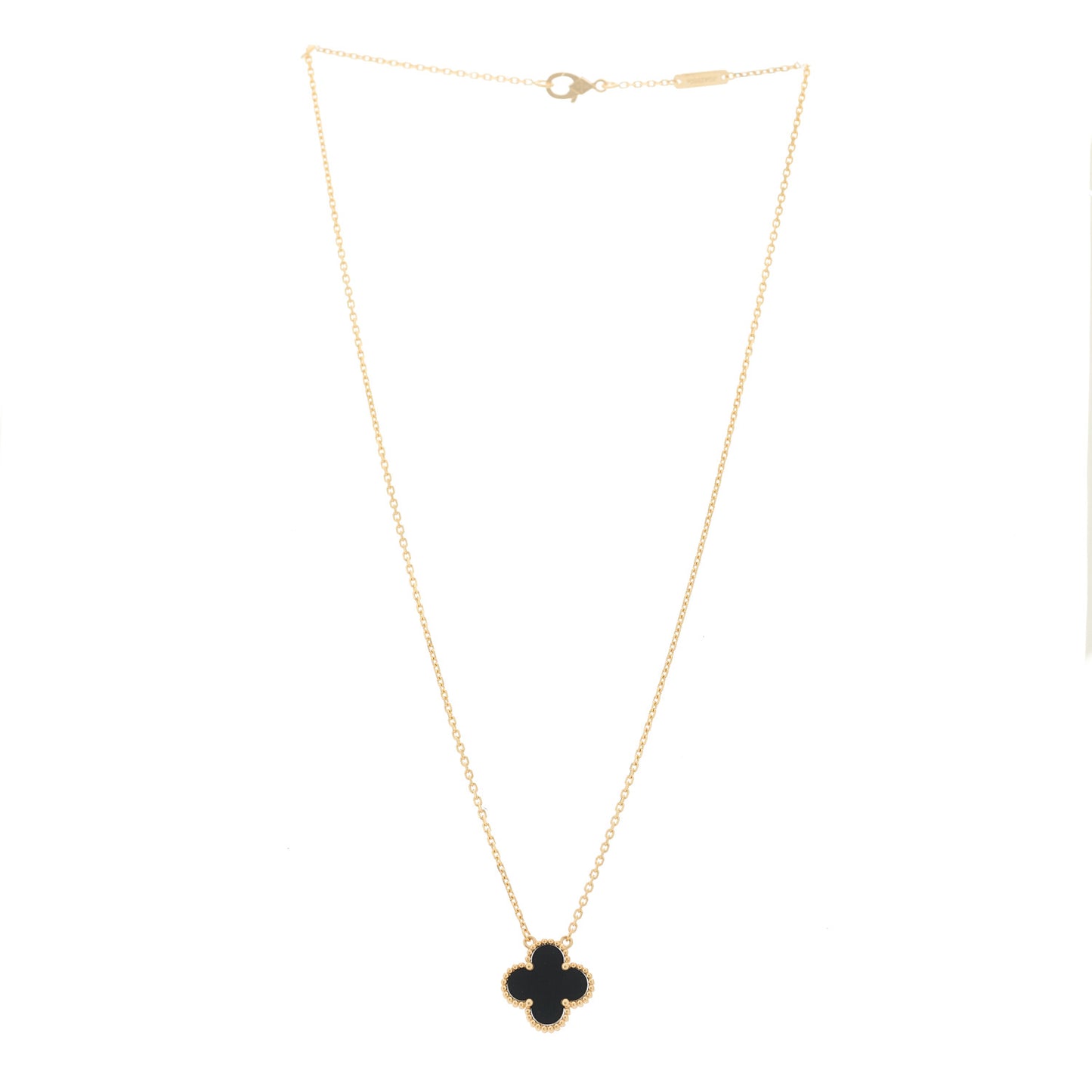 18K Yellow Gold Black Onyx Vintage Alhambra Pendant Necklace