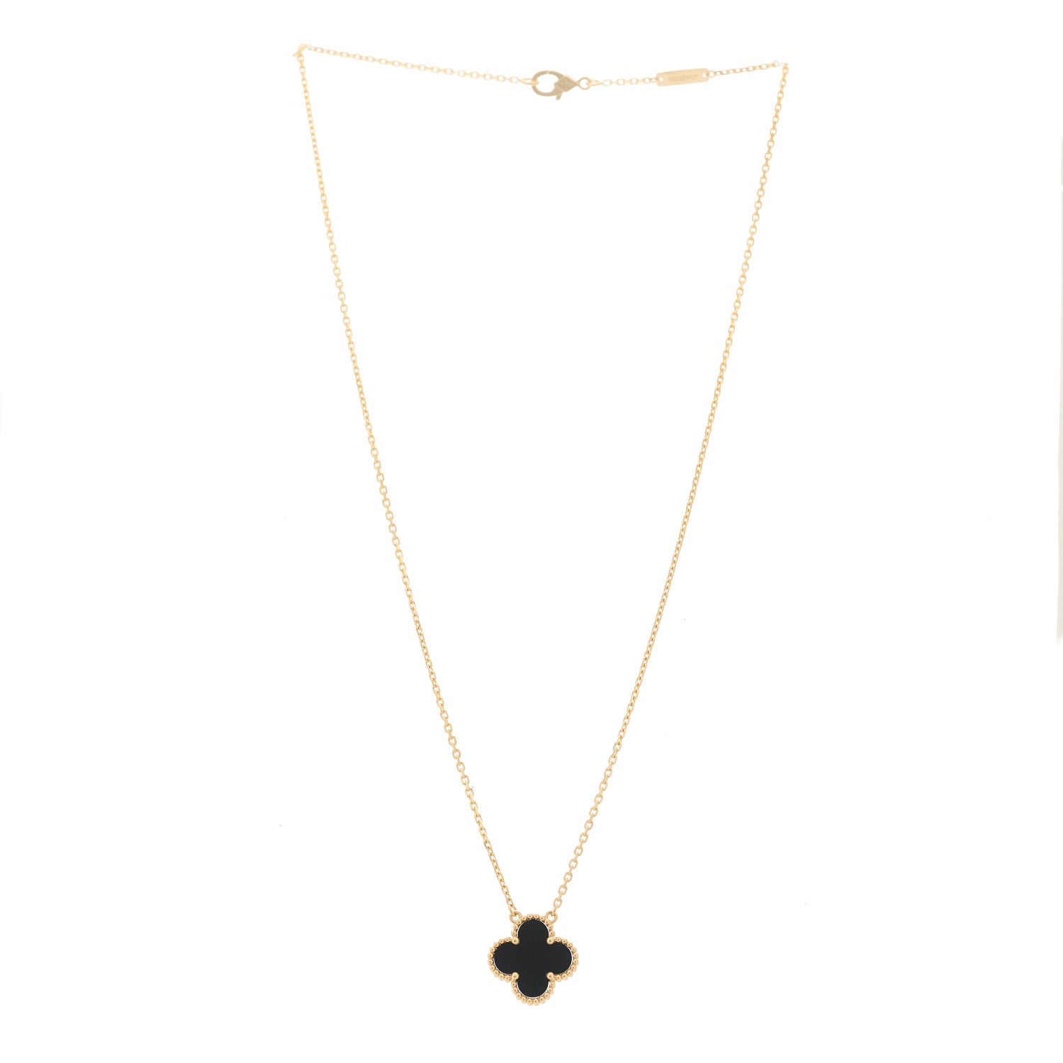 Van Cleef & Arpels 18K Yellow Gold Black Onyx Vintage Alhambra Pendant Necklace 3 of 6