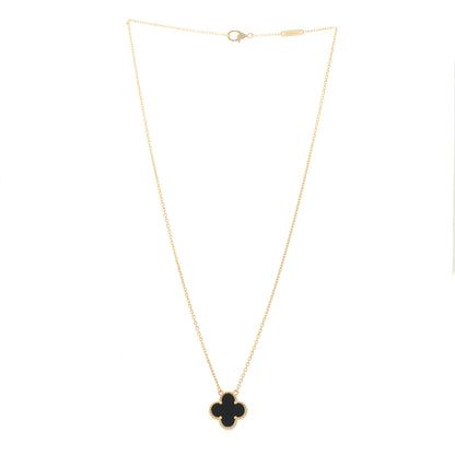Van Cleef & Arpels 18K Yellow Gold Black Onyx Vintage Alhambra Pendant Necklace 3 of 6