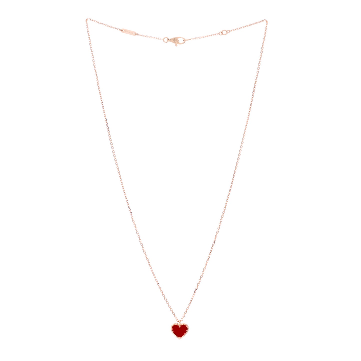 18K Rose Gold Carnelian Sweet Alhambra Heart Pendant Necklace