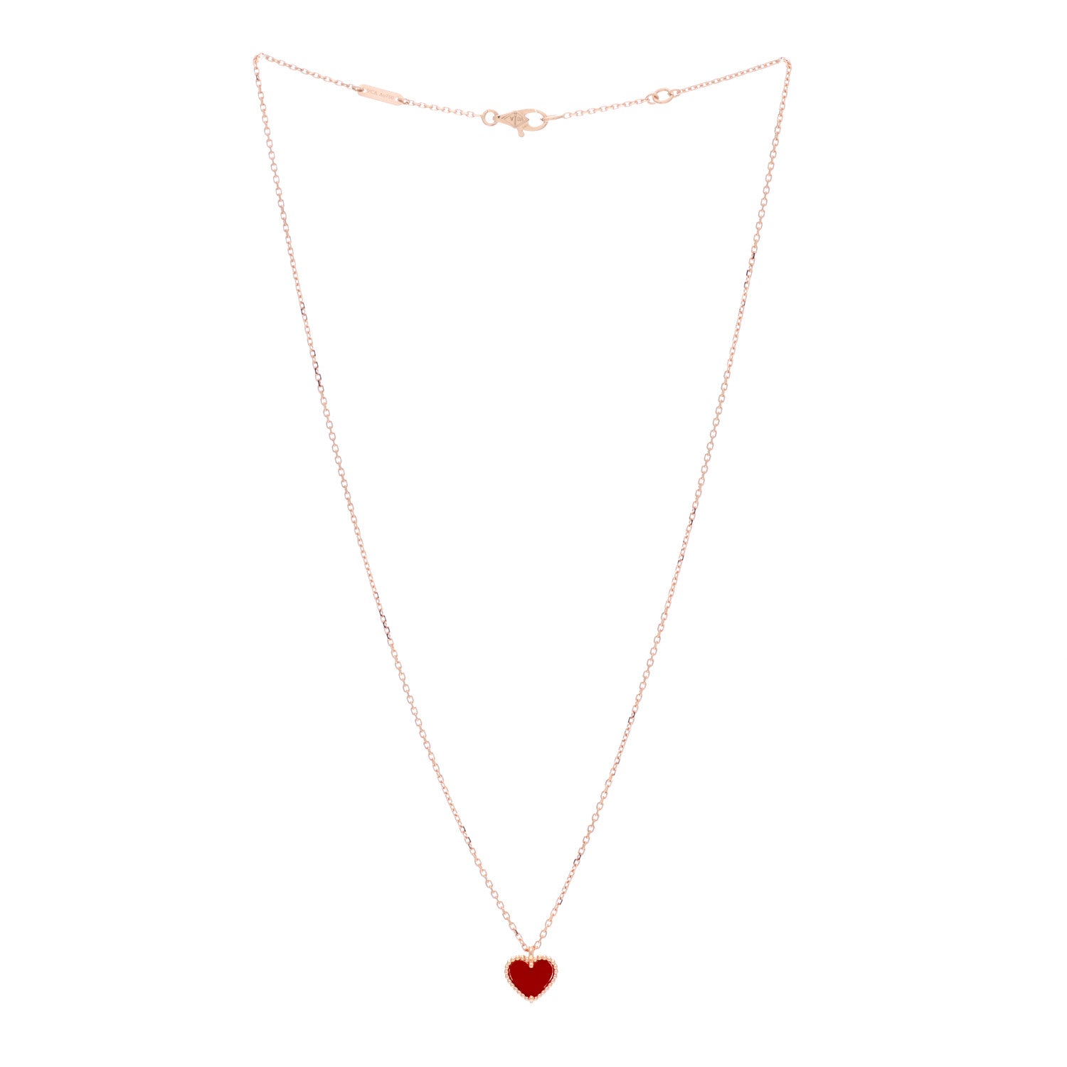 Van Cleef & Arpels 18K Rose Gold Carnelian Sweet Alhambra Heart Pendant Necklace 2 of 6
