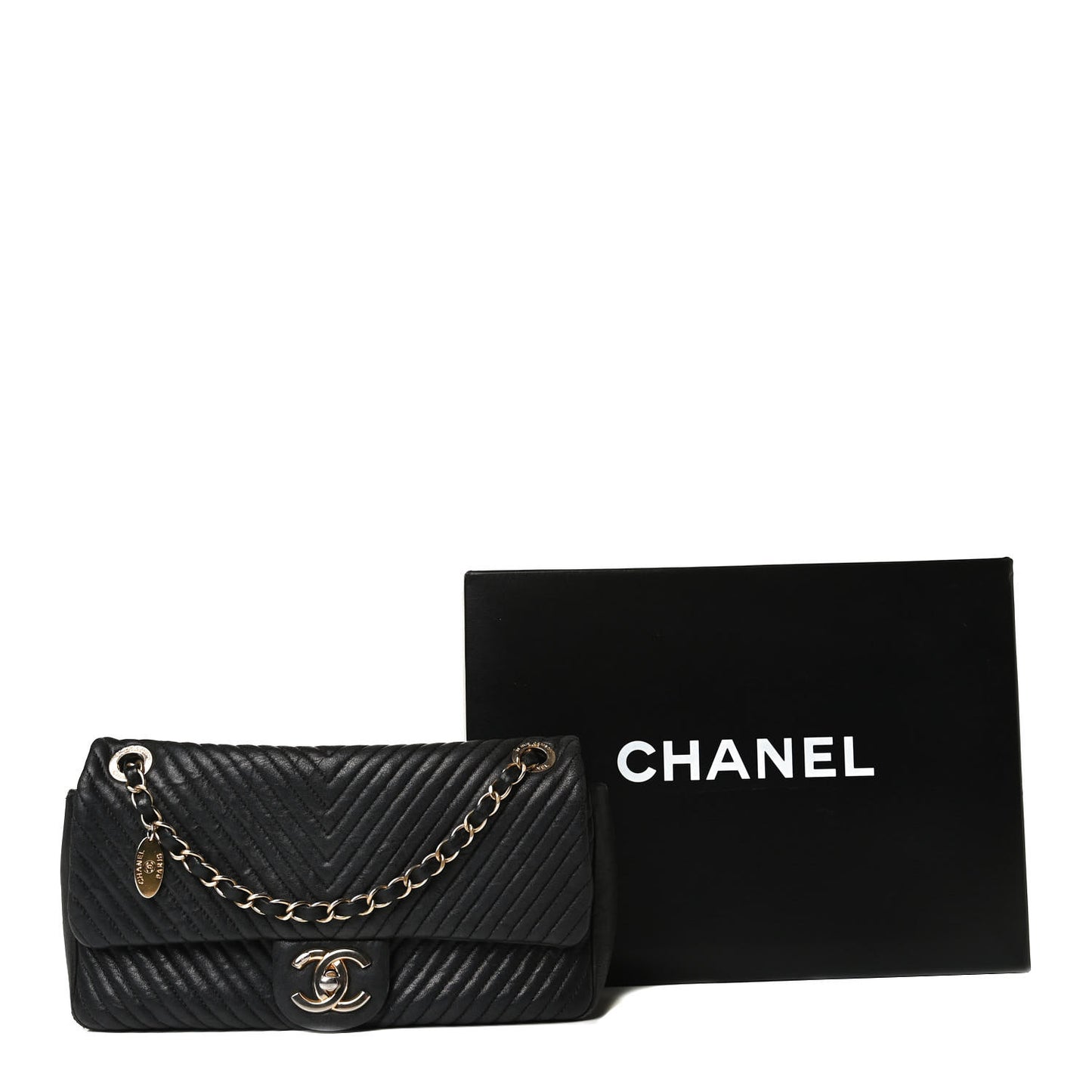 Calfskin Surpique Chevron Small Flap Black