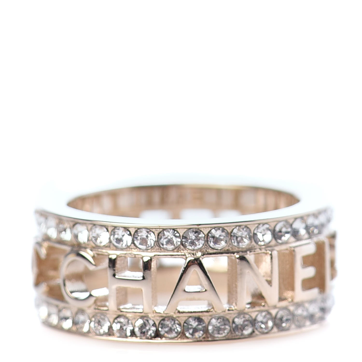 Chanel Metal Crystal Bow-tiful CC Logo Ring 6 Gold 1 of 5