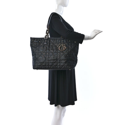 Christian Dior Coated Canvas Cannage Large Panarea Wood Tote Black 2 of 19