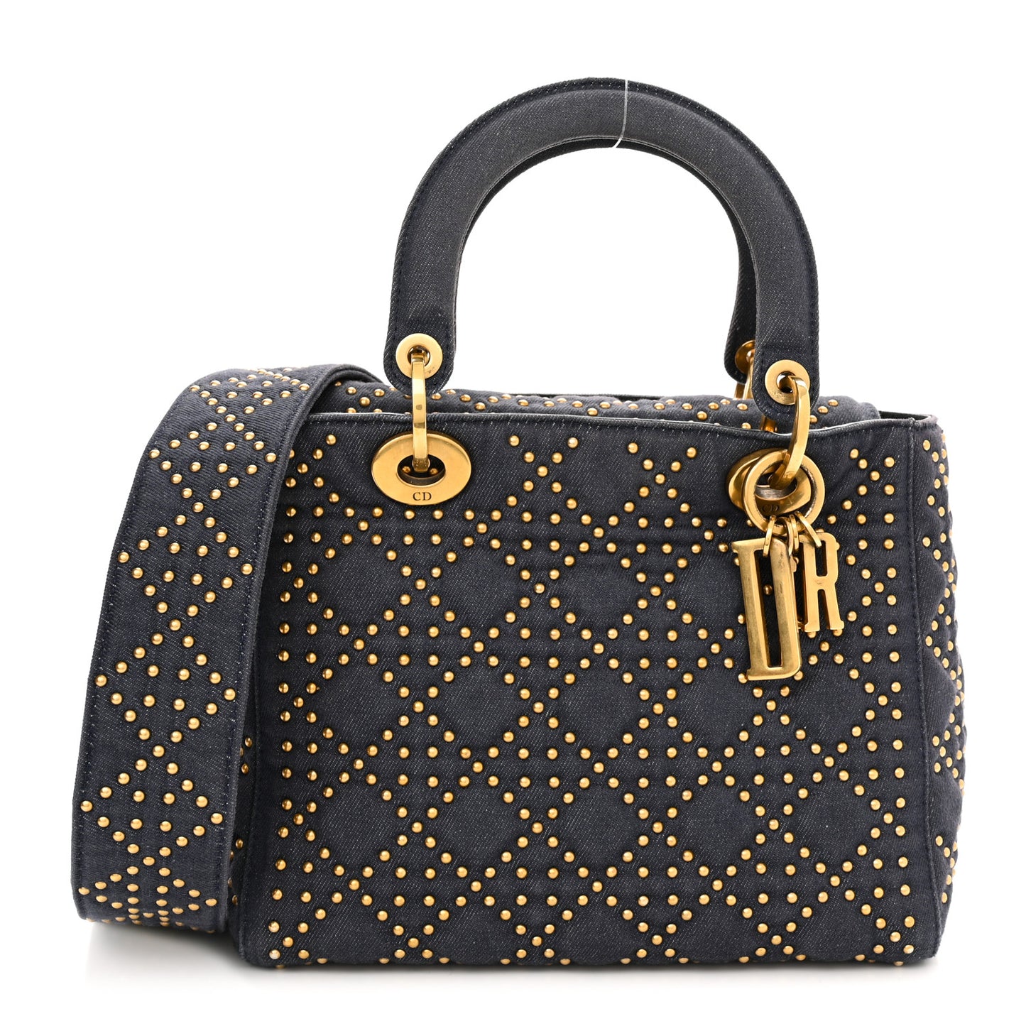 Canvas Cannage Studded Medium Supple Lady Dior Blue