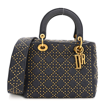 Christian Dior Canvas Cannage Studded Medium Supple Lady Dior Blue 1 of 10
