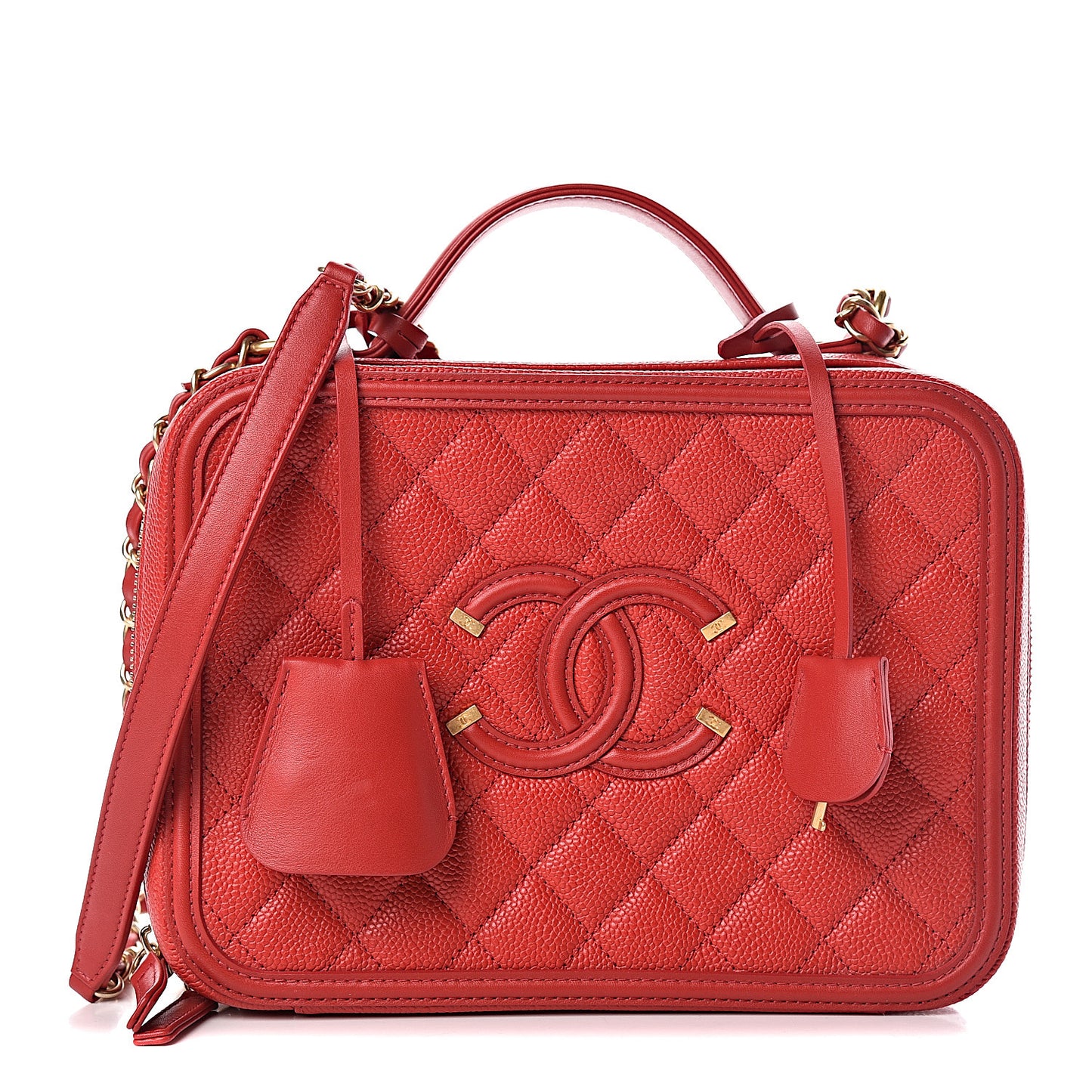 Caviar Quilted Large CC Filigree Vanity Case Red