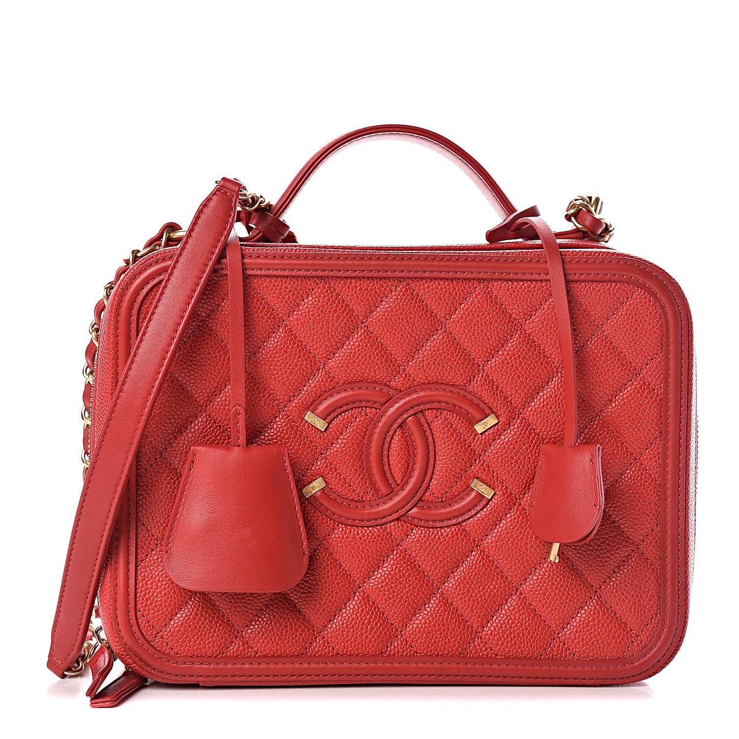 Chanel Caviar Quilted Large CC Filigree Vanity Case Red 1 of 10