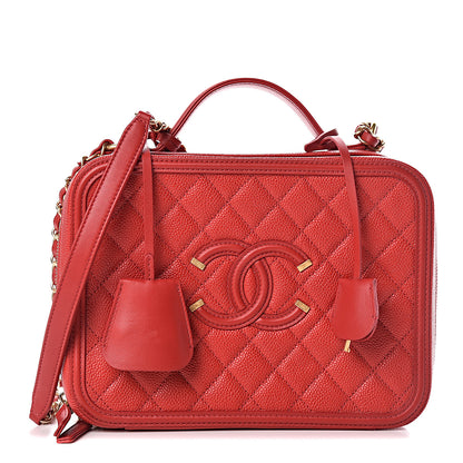 Chanel Caviar Quilted Large CC Filigree Vanity Case Red 1 of 10