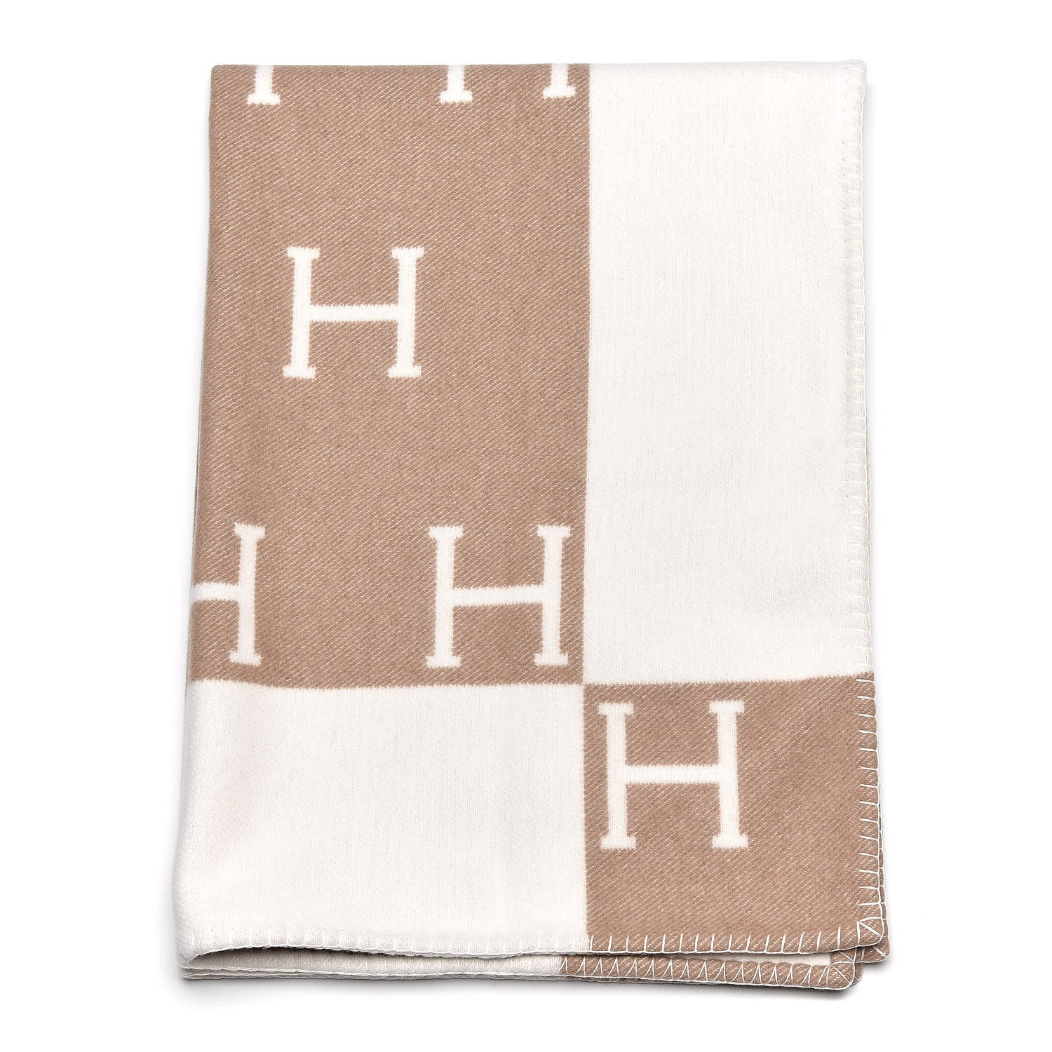 Hermes Wool Cashmere Avalon Baby Blanket Noisette Moyen White 3 of 5