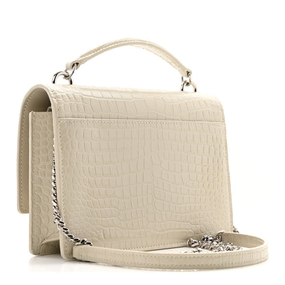 Saint Laurent Calfskin Crocodile Embossed Monogram Sunset Chain Wallet Blanc Vintage 3 of 13