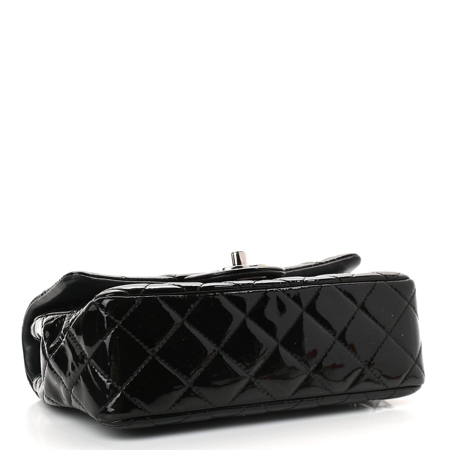 Patent Calfskin Quilted Mini Rectangular Flap Black