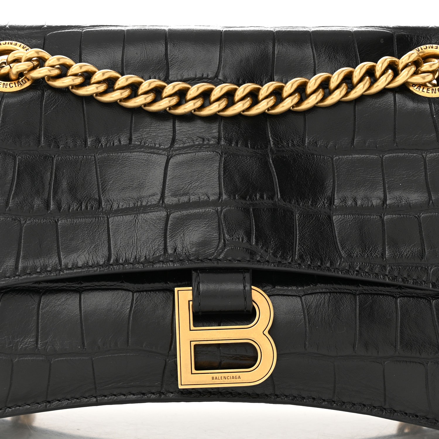 Balenciaga Extra Supple Calfskin Crocodile Embossed Small Crush Chain Bag Black 8 of 10