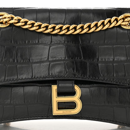 Balenciaga Extra Supple Calfskin Crocodile Embossed Small Crush Chain Bag Black 8 of 10