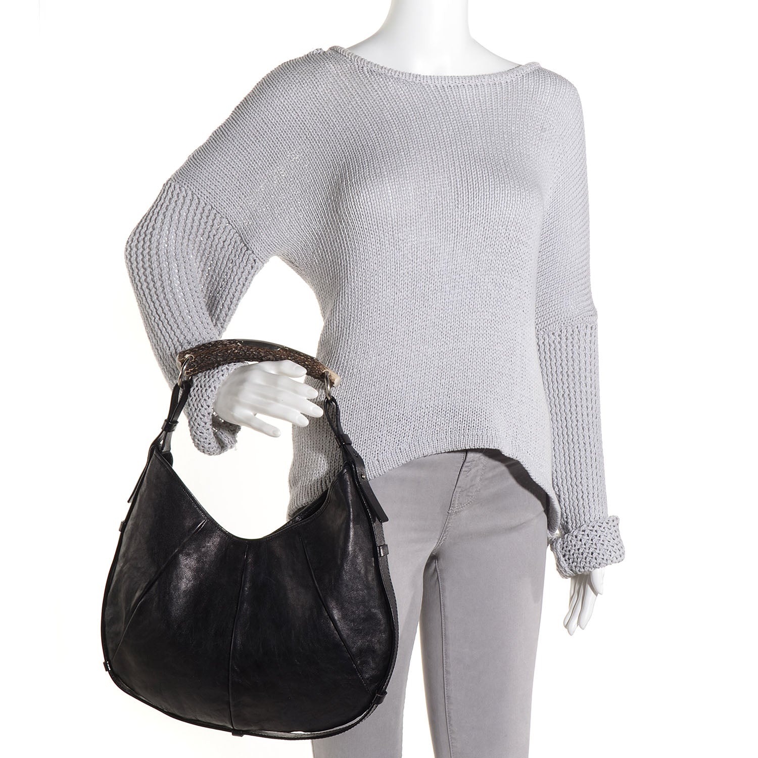Saint Laurent Buffalo Leather Medium Mombasa Horn Bag Black 2 of 7