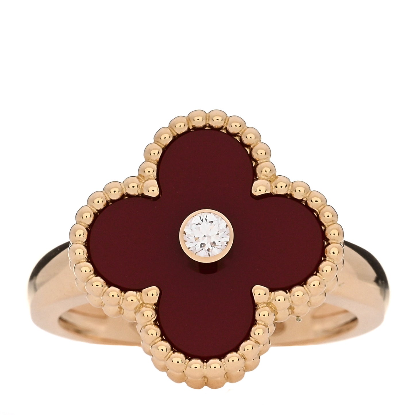 18K Yellow Gold Carnelian Diamond Vintage Alhambra Ring 52 6