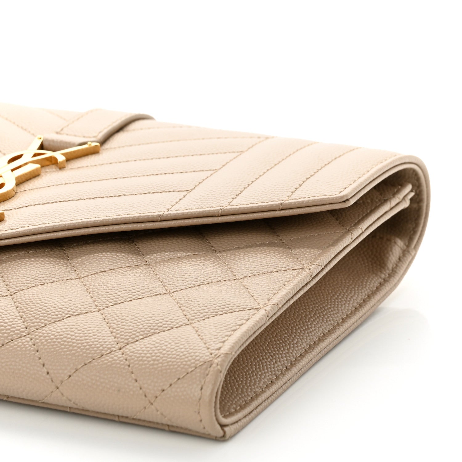 Saint Laurent Grain De Poudre Textured Mixed Matelasse Triquilt Monogram Clutch Dark Beige 10 of 10