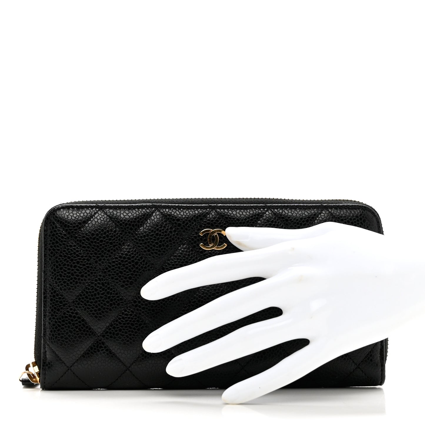 Caviar Quilted Large Gusset Zip Around Wallet Black