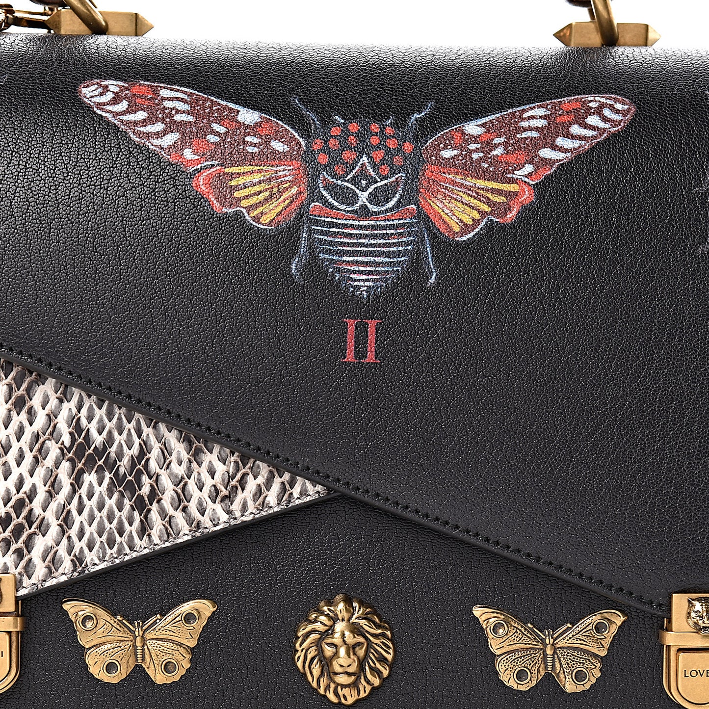 Calfskin Snakeskin Studded Medium Ottilia Top Handle Bag Black