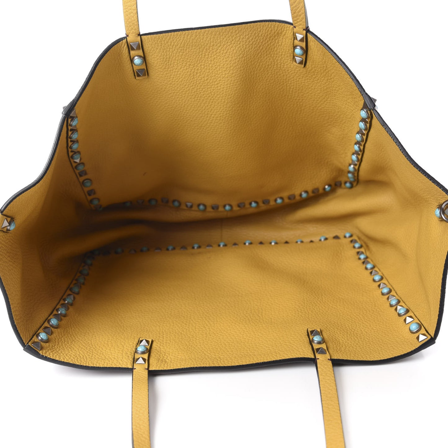 Stampa Alce Calfskin Medium Guitar Strap Rockstud Rolling Reversible Tote Wine Yellow