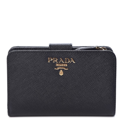 Prada Saffiano Metal Compact Wallet Black 1 of 8