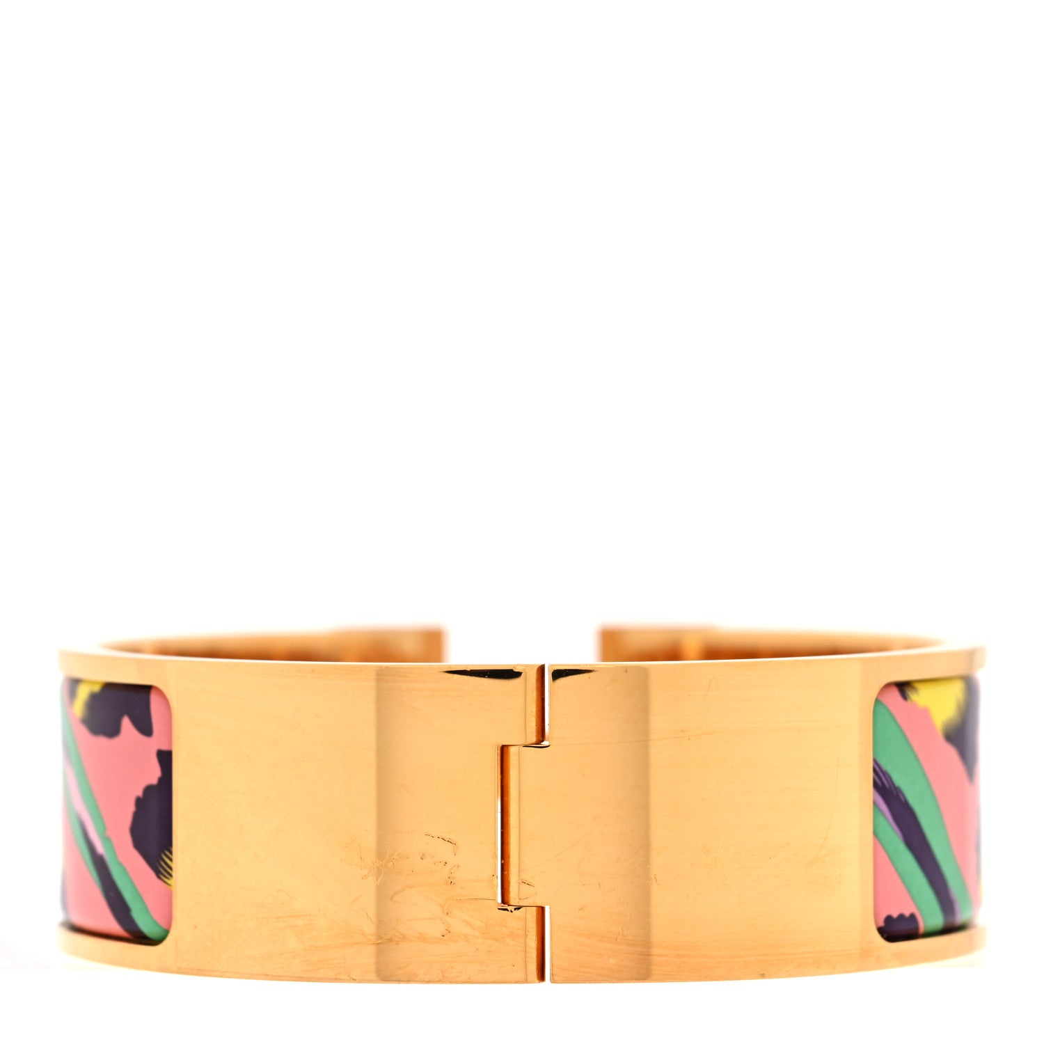 Hermes Enamel Printed Wide Le Chat Carre Click Clac H Bracelet PM Tropique 3 of 4