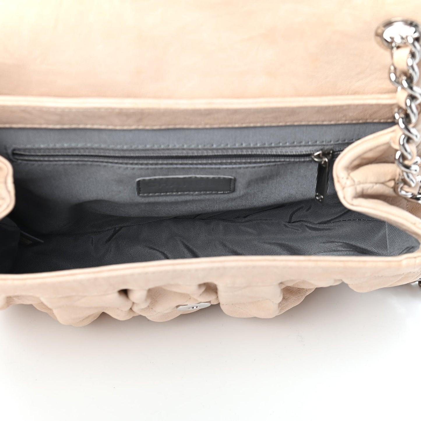 Washed Lambskin Quilted Medium Chain Around Flap Beige