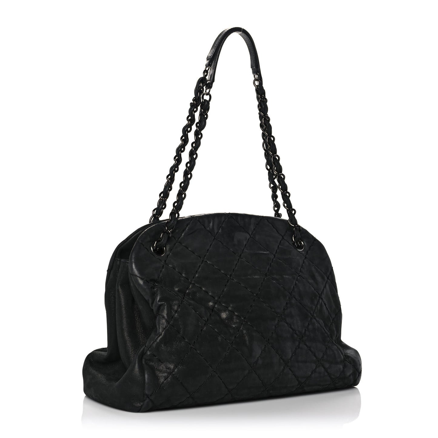 Iridescent Calfskin Large Just Mademoiselle Bowling Bag Black