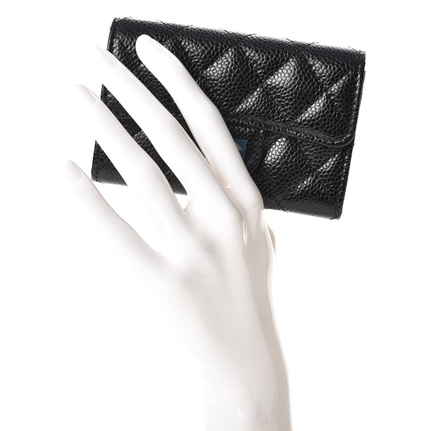 Caviar Quilted Flap Card Holder Black