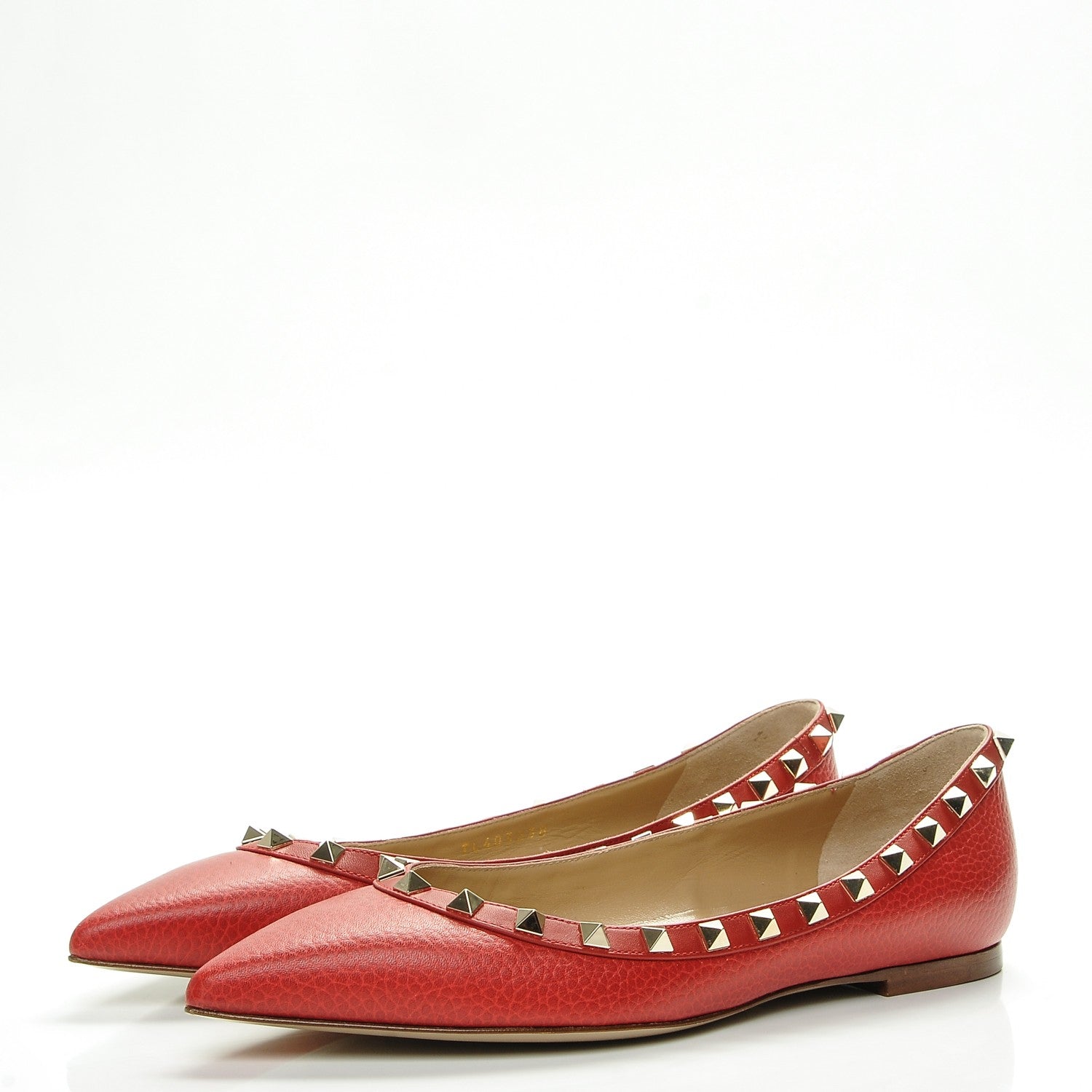 Valentino Garavani Pebbled Calfskin Rockstud Ballerina Flats 38 Red 3 of 8