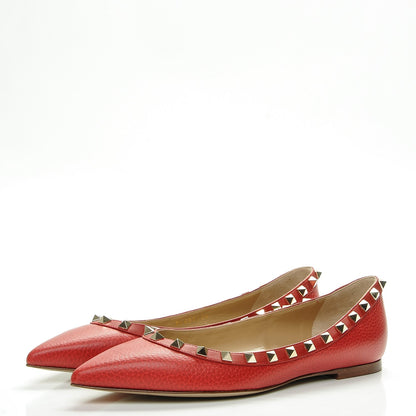 Valentino Garavani Pebbled Calfskin Rockstud Ballerina Flats 38 Red 3 of 8