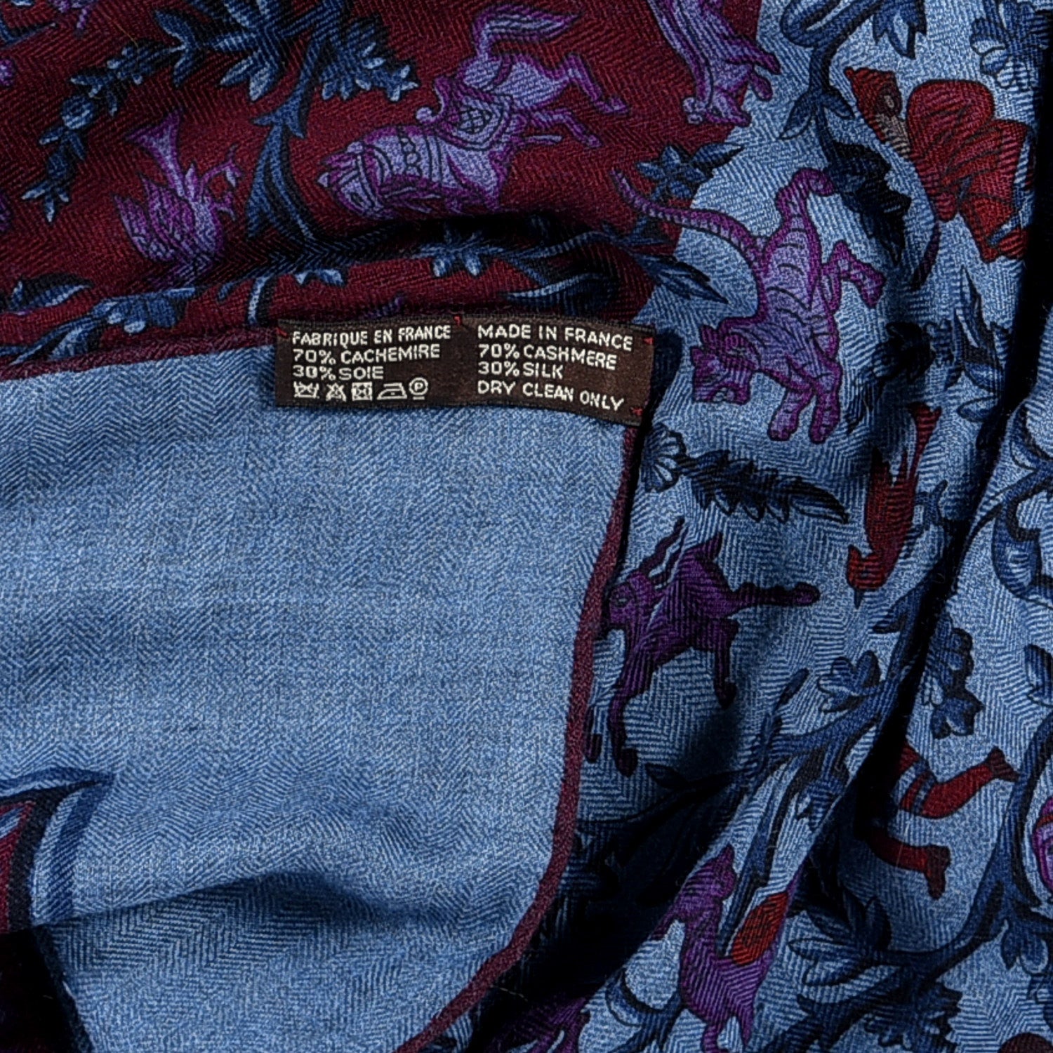 Hermes Cashmere Silk Chasse En Inde Shawl 140 Bleu Chine Violet Blue Jean 3 of 3