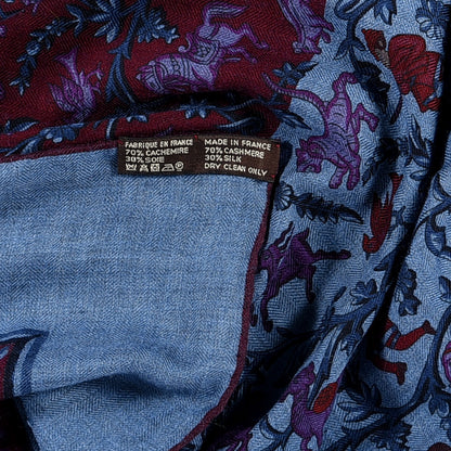 Hermes Cashmere Silk Chasse En Inde Shawl 140 Bleu Chine Violet Blue Jean 3 of 3