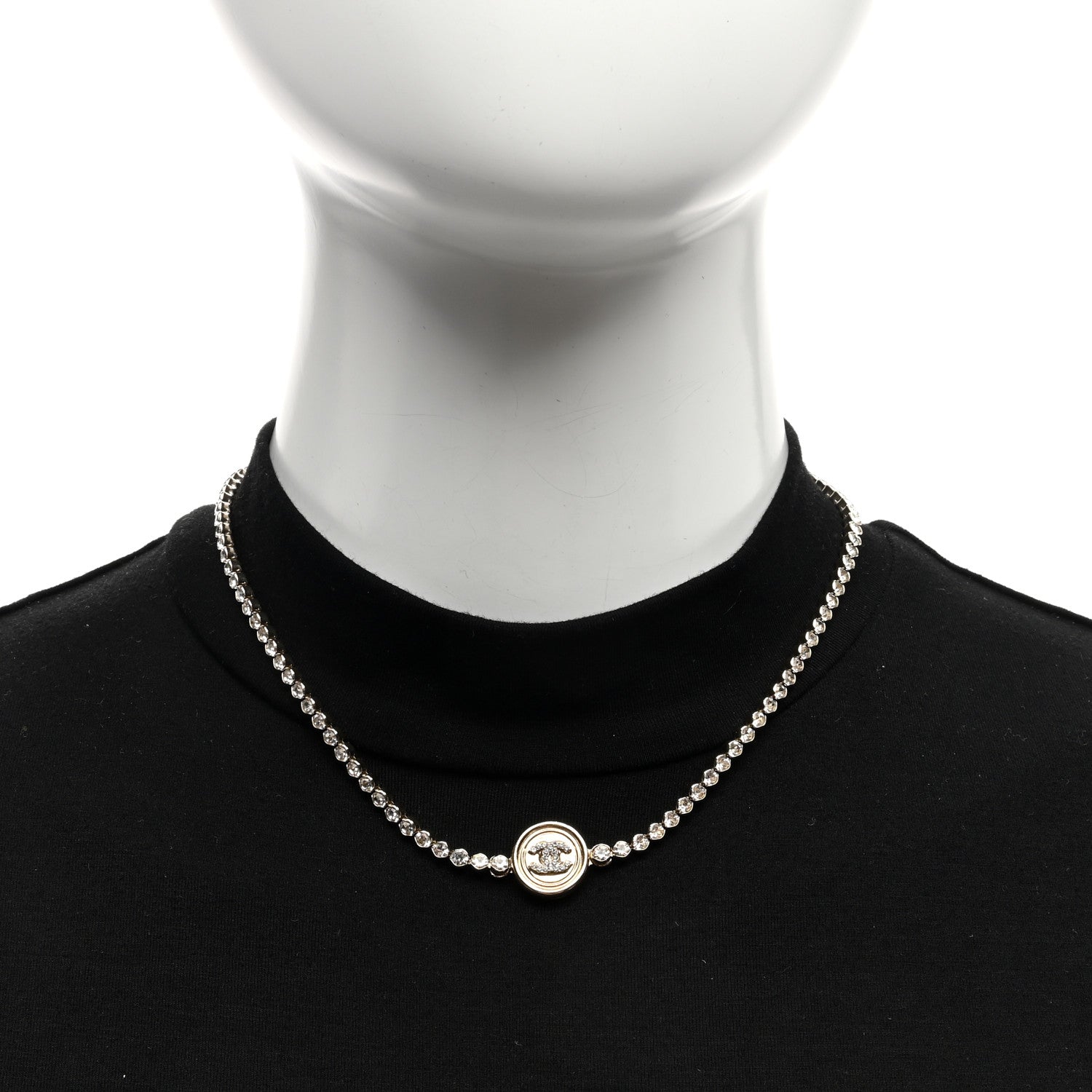 Chanel Crystal CC Chain Short Necklace Gold 2 of 4