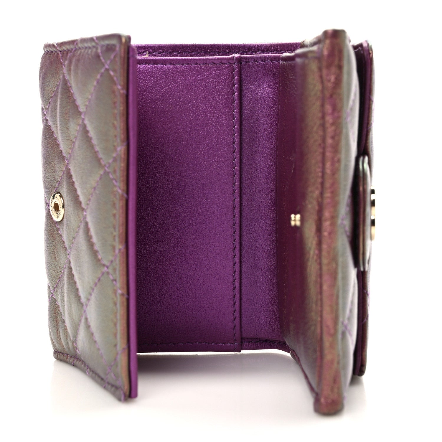 Chanel Iridescent Lambskin Quilted Double Flap Wallet Purple 5 of 11