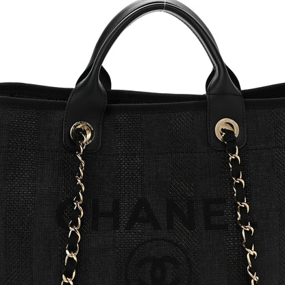 Chanel Mixed Fibers Calfskin Striped Medium Deauville Tote Black 9 of 12
