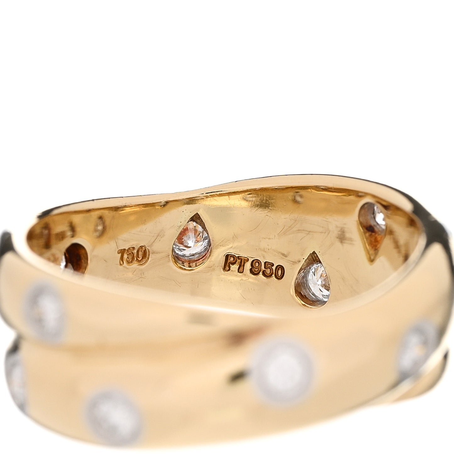 18K Yellow Gold Platinum Diamond Etoile Twist Band Ring 49 5