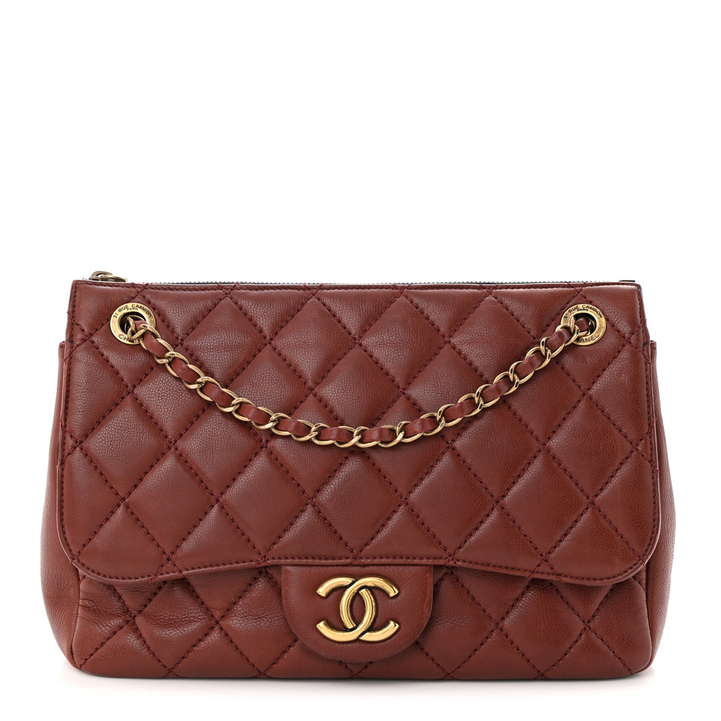 Calfskin Large Blizzard Zip Top Flap Bag Burgundy