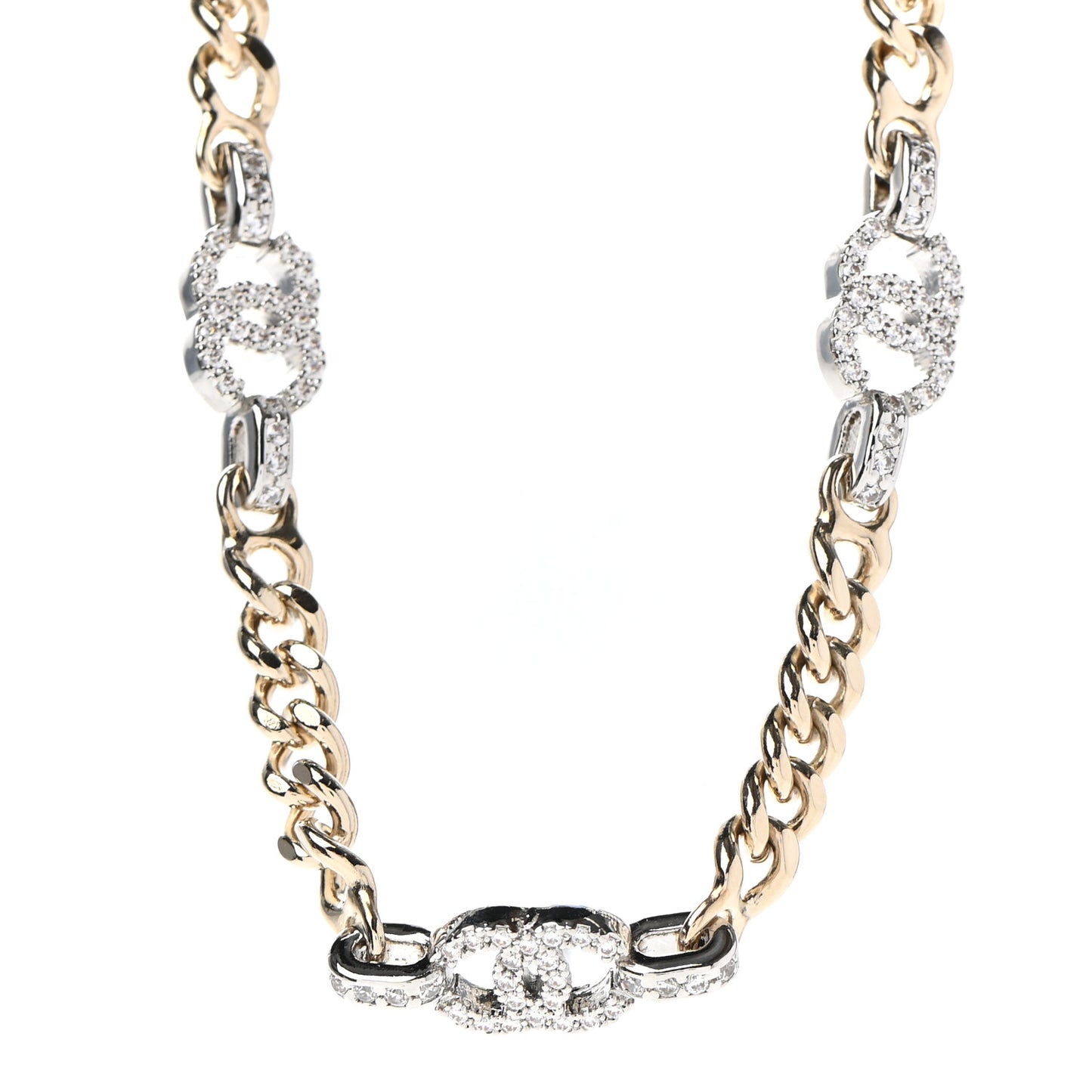 Crystal Chain CC Link Choker Gold Silver