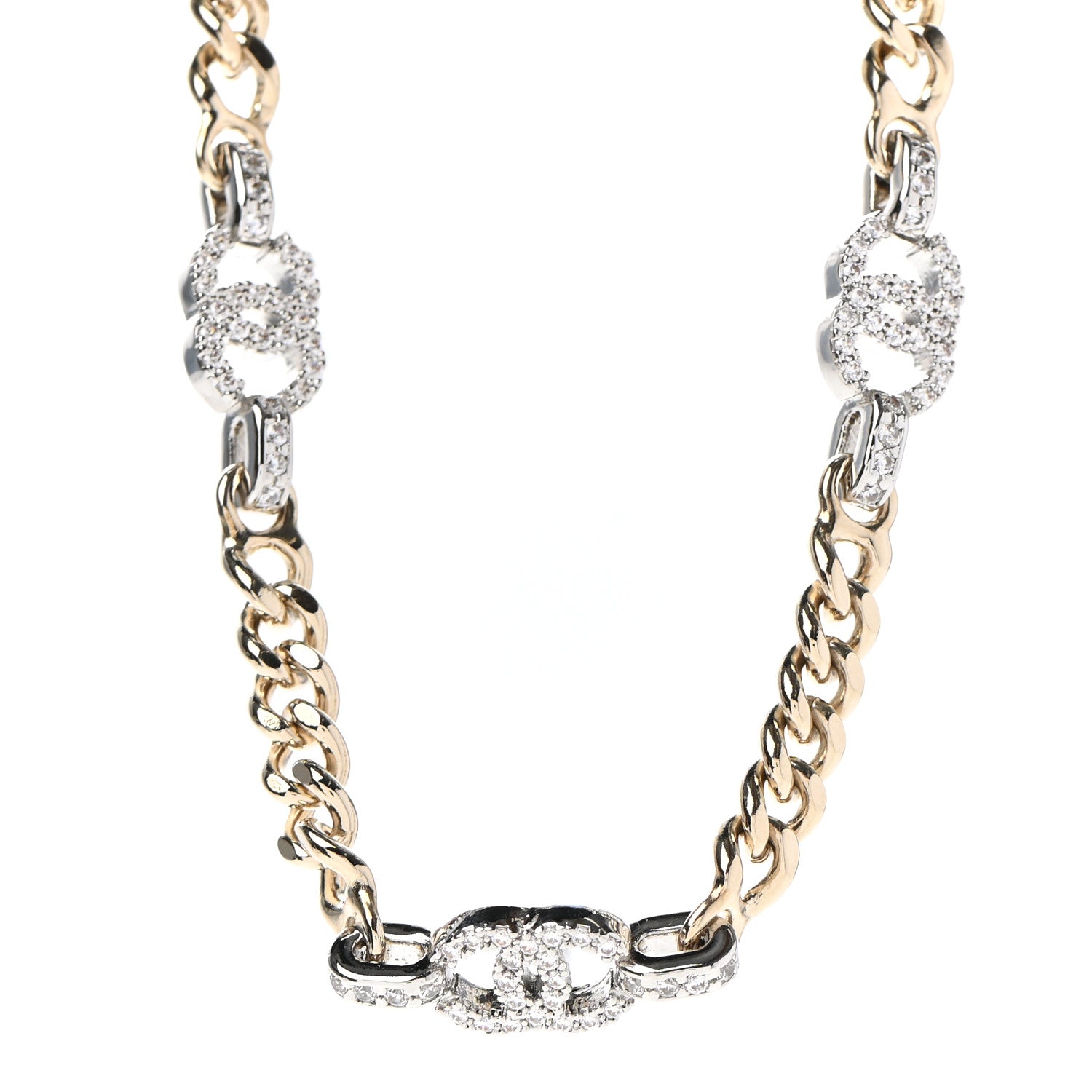 Chanel Crystal Chain CC Link Choker Gold Silver 1 of 7