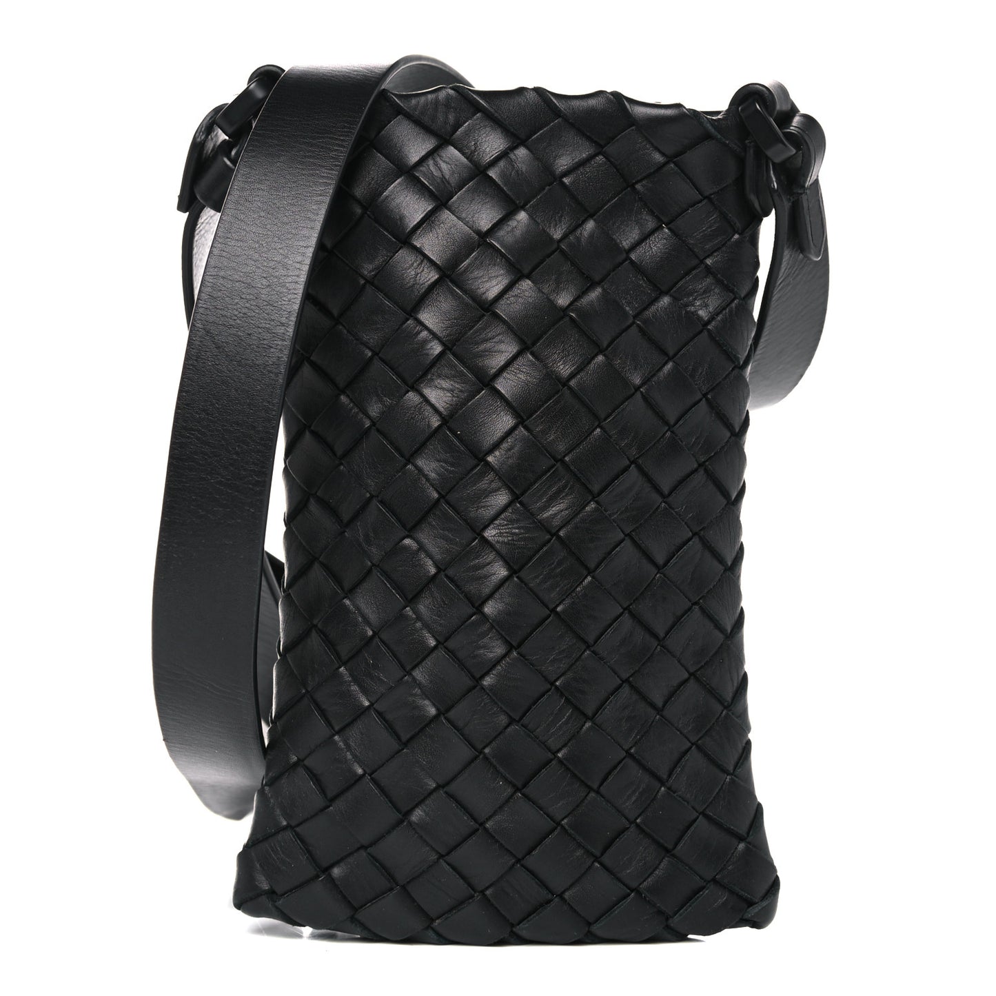 Nappa Intrecciato Crossbody Phone Holder Black