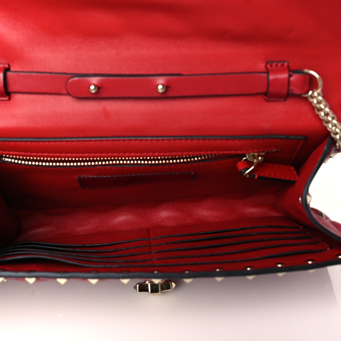 Nappa Rockstud Spike Wallet on Chain Rubino