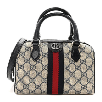 Gucci GG Supreme Monogram Textured Dollar Calfskin Web Mini Ophidia Top Handle Bag Beige Blue 1 of 10