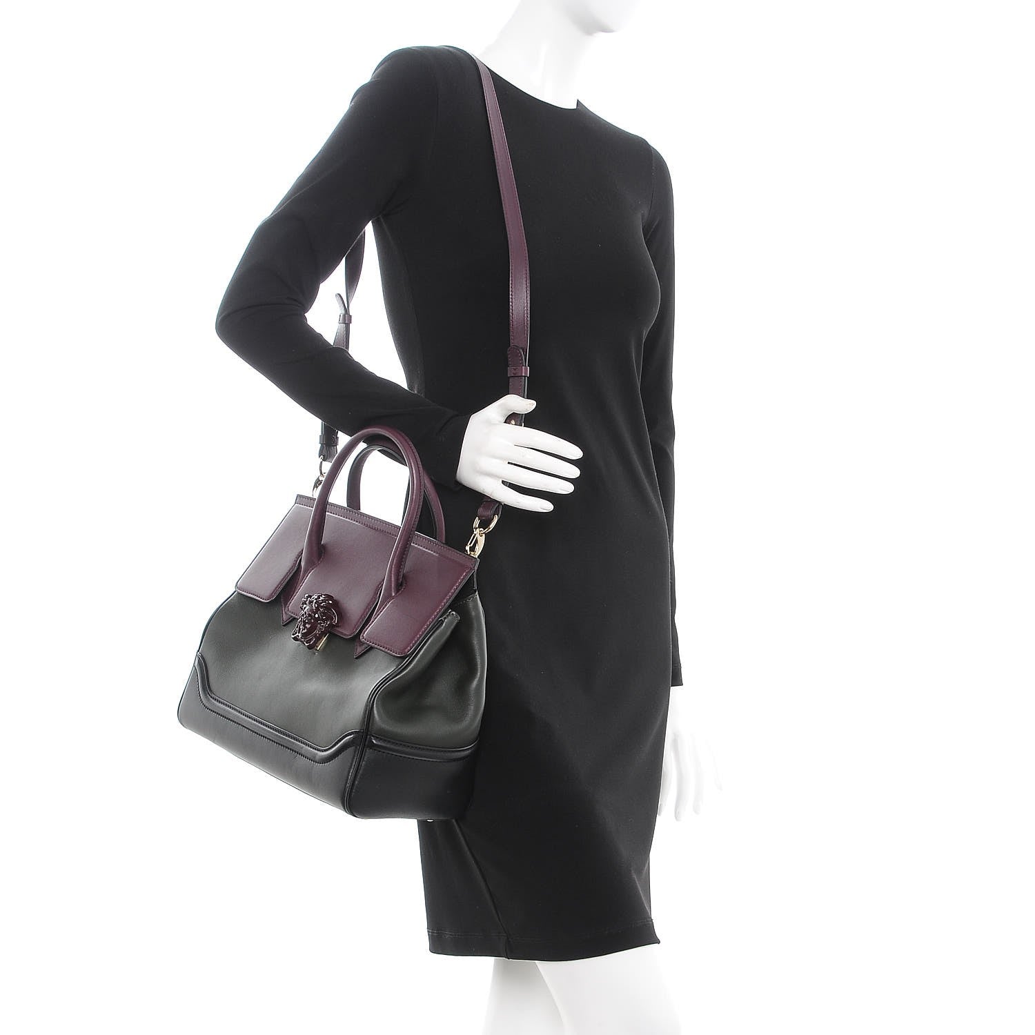 Versace Vitello Large Palazzo Empire Bag Burgundy Army Nero Black 2 of 12