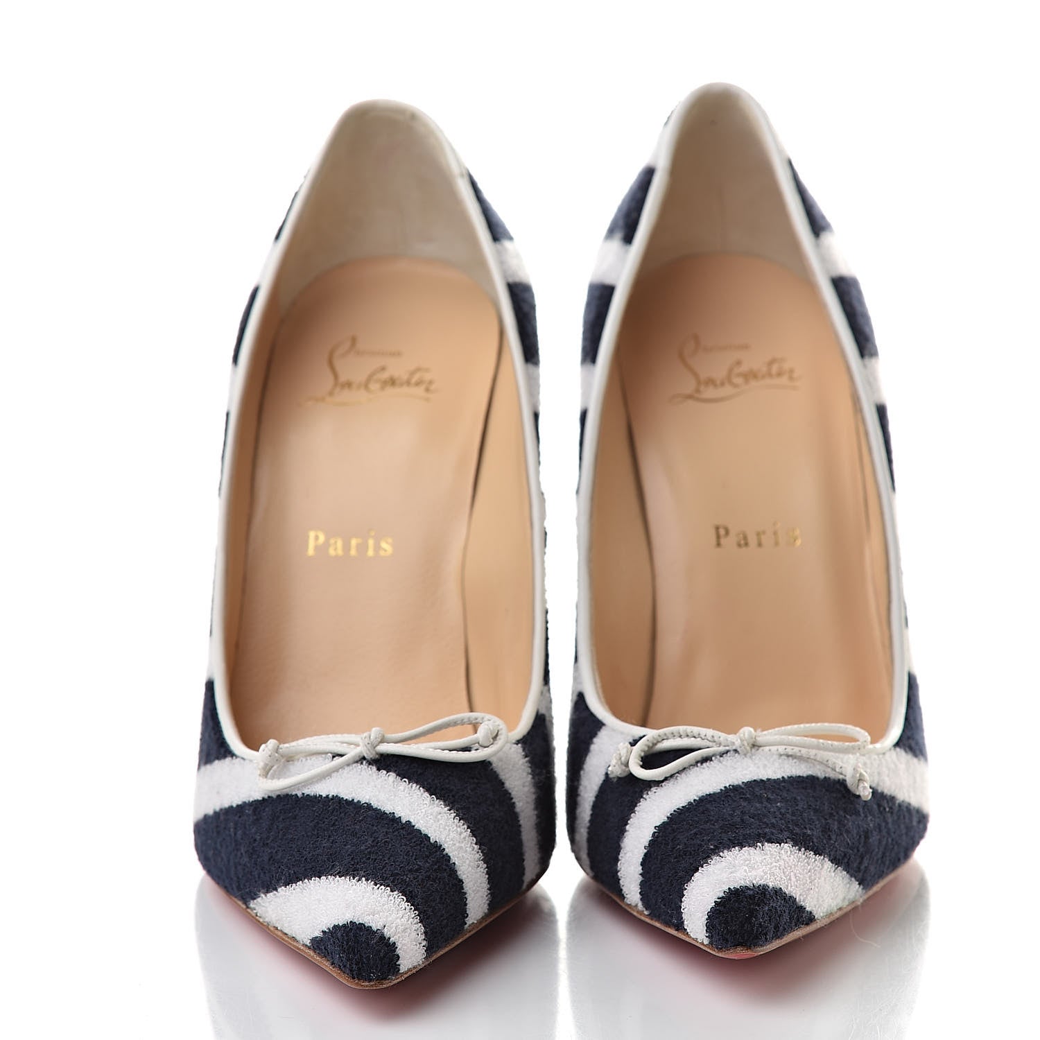 Christian Louboutin Sponge Fabric Shiny Nappa Decollete Spa 100 Pumps 38 Navy White 2 of 10