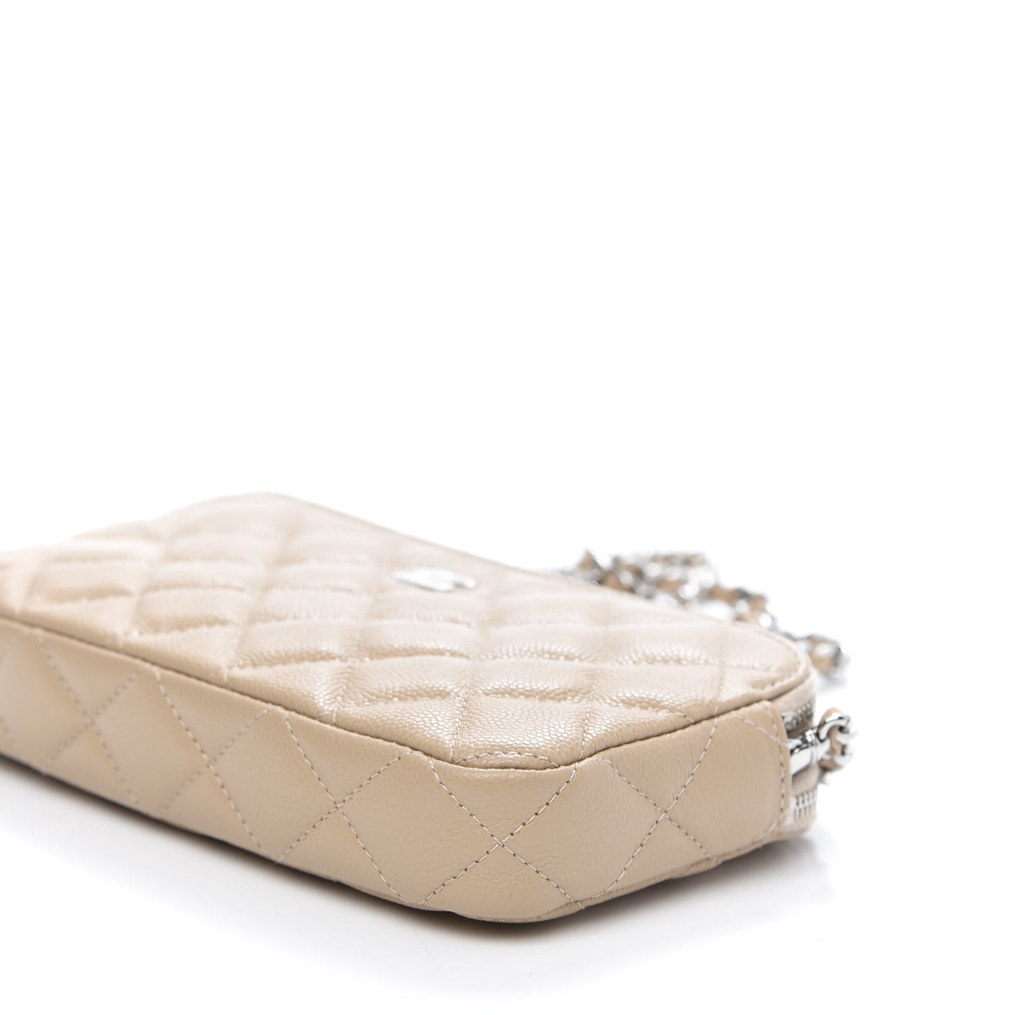 Caviar Quilted Small Clutch With Chain Beige