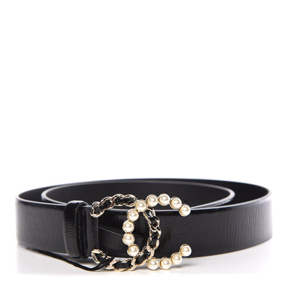 Chanel Calfskin Pearl CC Chain Belt 85 34 Black 1 of 9