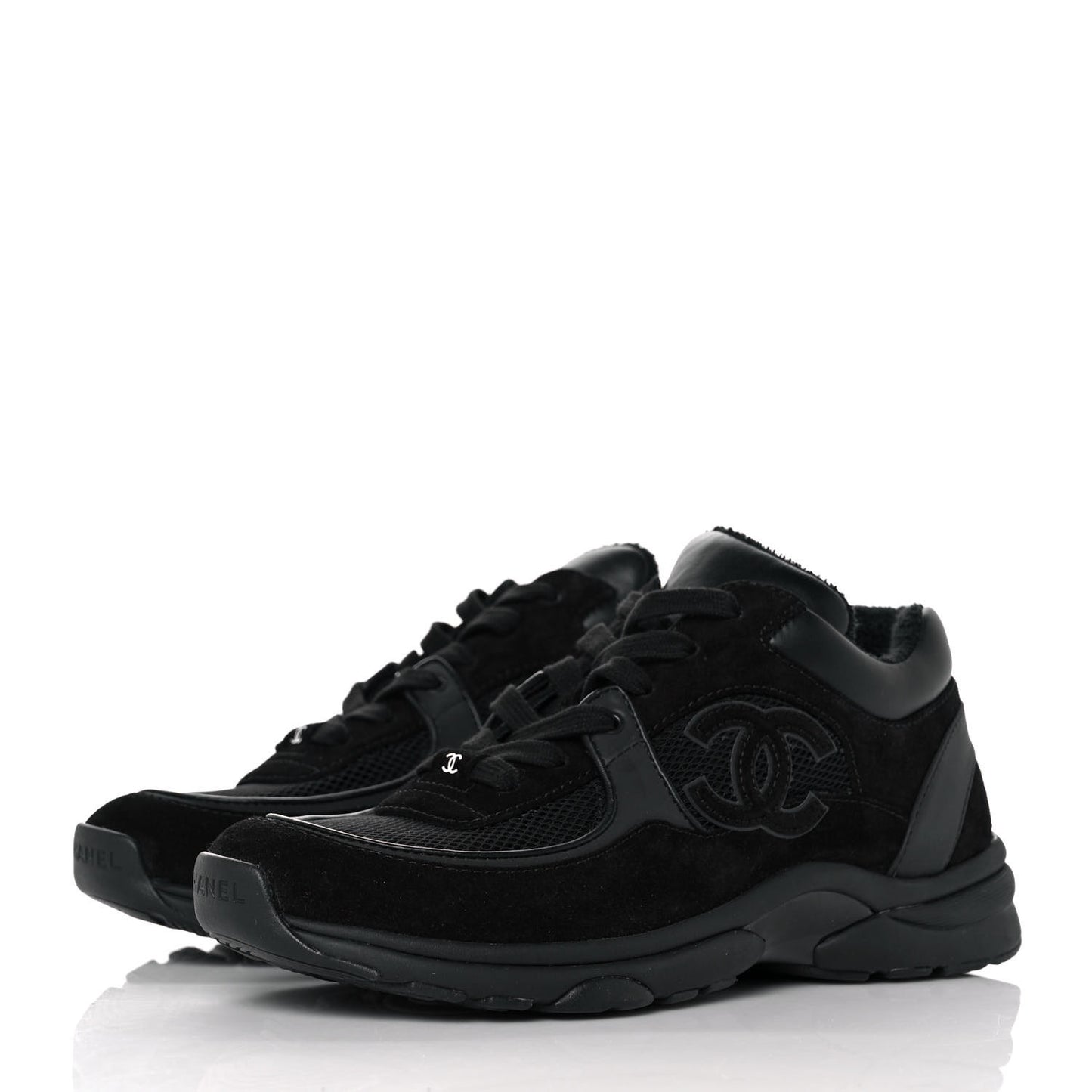 Fabric Calfskin Suede CC Sneakers 38 Black