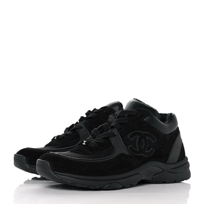 Chanel Fabric Calfskin Suede CC Sneakers 38 Black 3 of 9