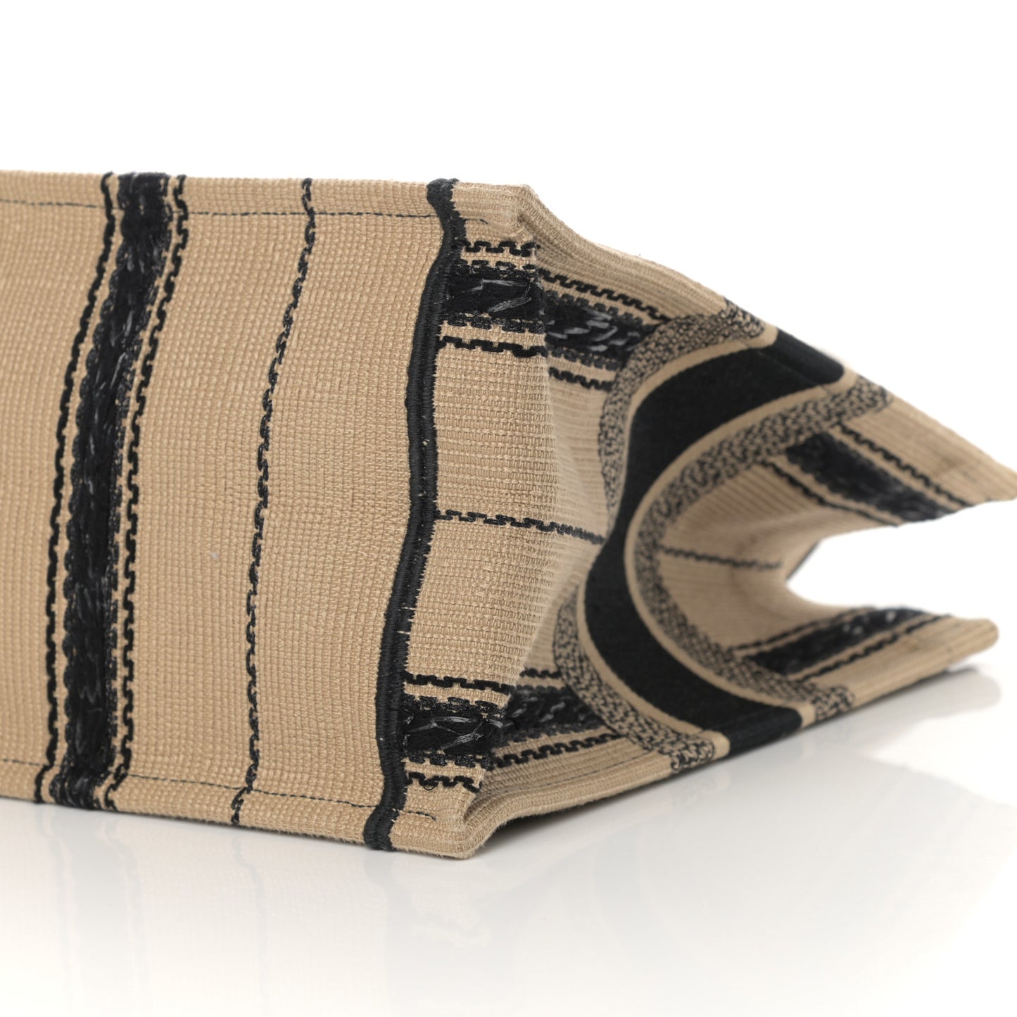 Canvas Embroidered Medium Bayadere Book Tote Black Beige